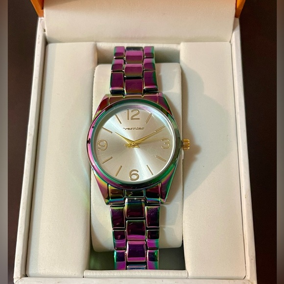 Vernier Womens Rainbow Round Iridescent Bracelet Watch W/ Sleek Silver Dial NWT - Picture 3 of 12